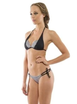 Aquarella Endless Black And Checkered Padded Halter Top And Cheeky Side Tie Atomic Brazilian Swimwear Swimsuit Set -Curve Bikini aquarella apparel accessories clothing swimwear aquarella endless black and checkered padded halter top and cheeky side tie atomic brazilian swimwear swimsuit set 28008272232546