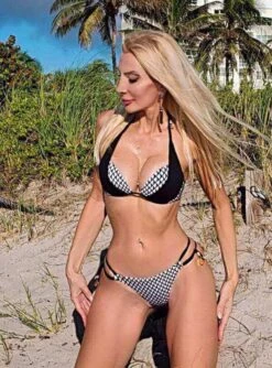 Aquarella Endless Black And Checkered Padded Halter Top And Cheeky Side Tie Atomic Brazilian Swimwear Swimsuit Set