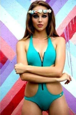 Aquarella Brave Zip Monokini One Piece Swimwear Swimsuit -Curve Bikini aquarella apparel accessories clothing swimwear small blue aquarella brave zip monokini one piece swimwear swimsuit 28055111630946 1