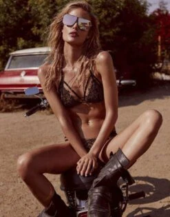 Beach Bunny Gunpowder & Lace Triangle Top Swimwear Separate -Curve Bikini beach bunny apparel accessories clothing swimwear beach bunny gunpowder lace triangle top swimwear separate 28122175832162