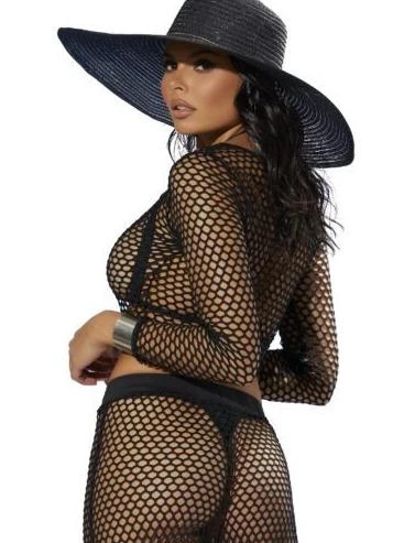 Black Crochet Sheer Mesh Net Long Sleeve Crop Top 4 Black Crochet Sheer Mesh Net Long Sleeve Crop Top - Image 2