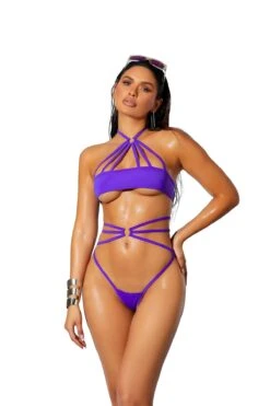 Extreme Strappy Purple Halter Top & Open Rear Bikini Swimsuit