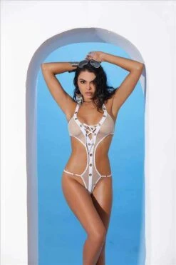 Extreme Micro Mesh Net Lace-Up Monokini One Piece G-String Thong Swimsuit