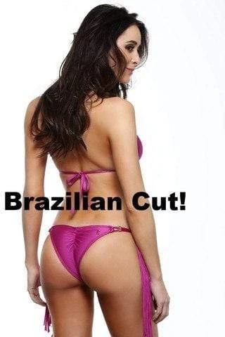 Guria Samba Shiny Fuchsia Bikini With Triangle Top And Fringe Brazilian Bottom 4 Guria Samba Shiny Fuchsia Bikini With Triangle Top And Fringe Brazilian Bottom - Image 2