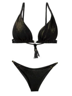 Liliana Montoya Goldy Black Bikini Marinera Top Double Straps & Bottom Bikini Swimwear Set -Curve Bikini montoya apparel accessories clothing swimwear liliana montoya goldy black bikini marinera top double straps bottom bikini swimwear set 28014659829858