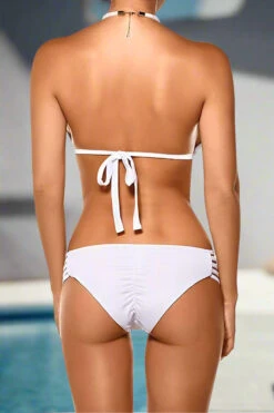 Notorious Swimwear Envy White Halter Top & Strappy Cheeky Scrunch Bottom W/ Swarovski Crystal Accents Bikini Set -Curve Bikini notorious swimwear apparel accessories clothing swimwear notorious swimwear envy white halter top strappy cheeky scrunch bottom w swarovski crystal accents bikini set 2550292119650
