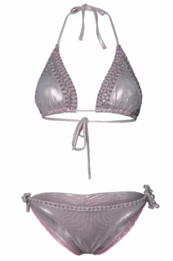 Sexy Pink Metallic Beaded Triangle Top & Cheeky Tie Side Bikini -Curve Bikini shyleeq apparel accessories clothing swimwear sexy pink metallic beaded triangle top cheeky tie side bikini 2022 sexy shyleeq swimwear blue metallic beaded bikini 28545260978274