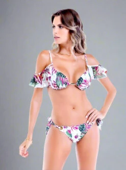 Sicilia Floral Ruffle Triangle Top & Side Tie Cheeky Bottom Set