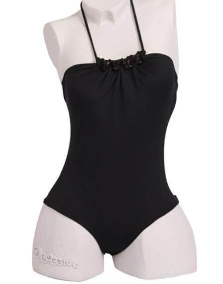 Thaikila Black Drops One Piece W/ Beaded Trims Swimwear Swimsuit 6 Thaikila Black Drops One Piece W/ Beaded Trims Swimwear Swimsuit - Image 4
