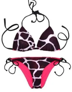 Thaikila Giraffe Reversible Triangle Top And Side Tie Brazilian Bottom Bikini Swimwear Set -Curve Bikini thaikila apparel accessories clothing swimwear print one size thaikila giraffe reversible triangle top and side tie brazilian bottom bikini swimwear set 28017030955106